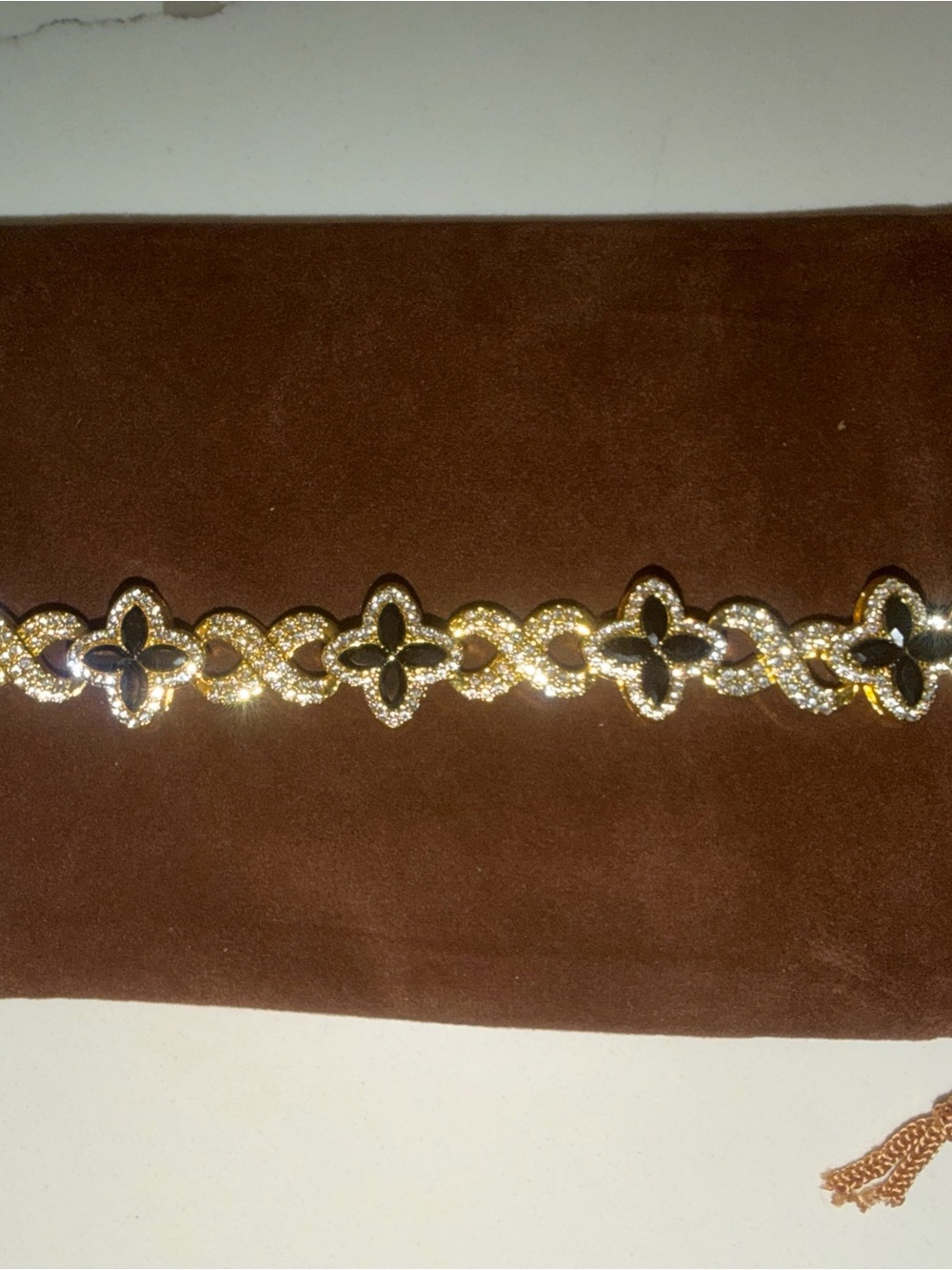 Gold and Black Floral Link Bracelet - Elegant Women's Jewelry